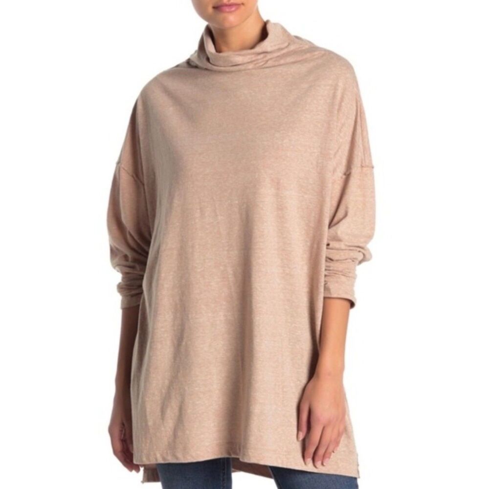 FREE PEOPLE We The Free Bella Vista Brown Cowl Neck Oversize Tunic Womens Medium